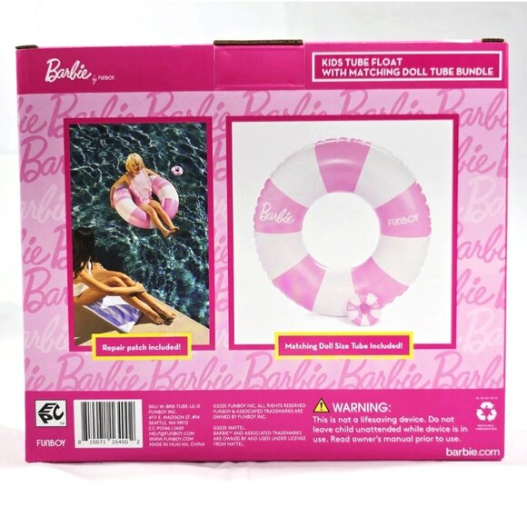 Barbie™ by Funboy Pink & White Striped 34" Kids Tube Float w/ Barbie Doll Float - Picture 2 of 2